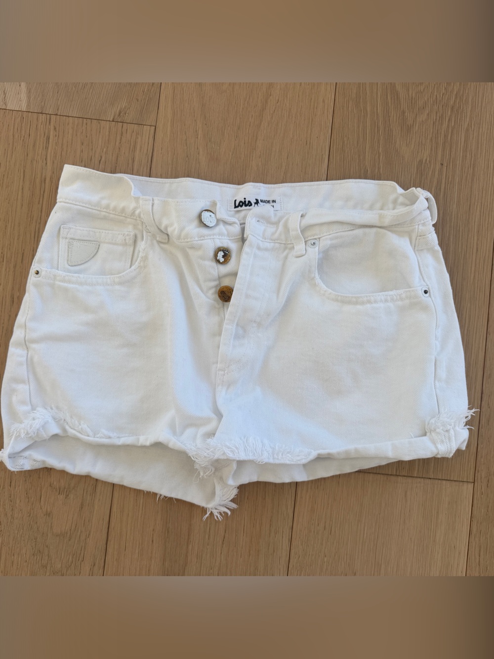 Lois White High-Rise Distressed Denim Shorts